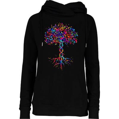 DNA Tree Life Watercolor Genetic Biologist Science Earth Day Womens Funnel Neck Pullover Hood