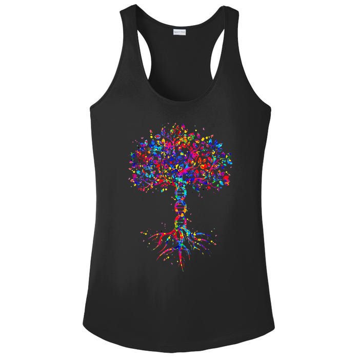 DNA Tree Life Watercolor Genetic Biologist Science Earth Day Ladies PosiCharge Competitor Racerback Tank