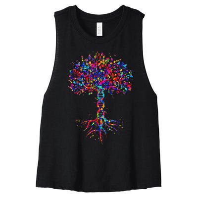 DNA Tree Life Watercolor Genetic Biologist Science Earth Day Women's Racerback Cropped Tank