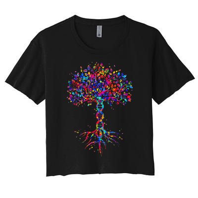 DNA Tree Life Watercolor Genetic Biologist Science Earth Day Women's Crop Top Tee