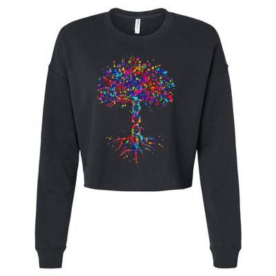 DNA Tree Life Watercolor Genetic Biologist Science Earth Day Cropped Pullover Crew