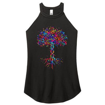 DNA Tree Life Watercolor Genetic Biologist Science Earth Day Women's Perfect Tri Rocker Tank