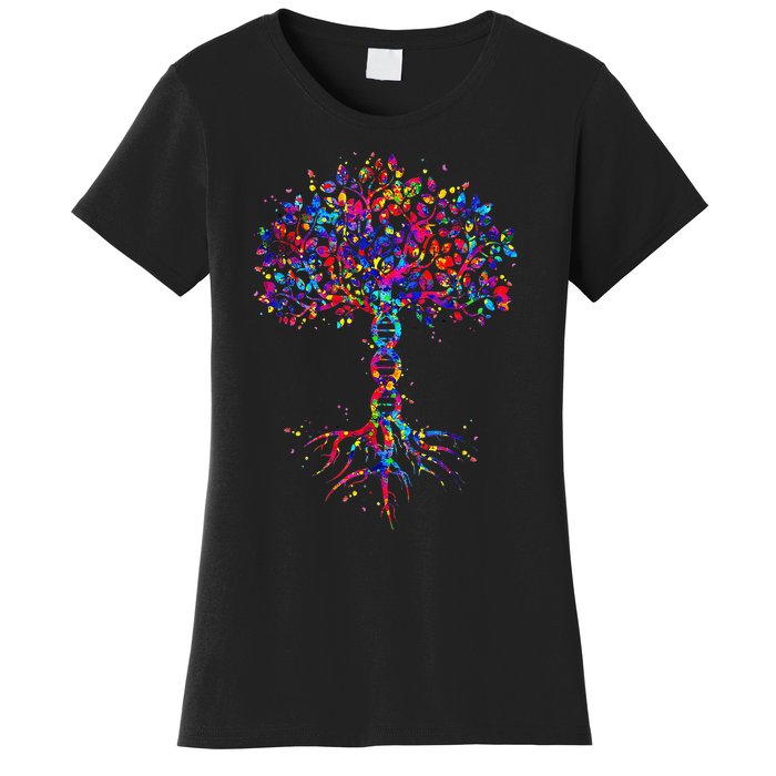 DNA Tree Life Watercolor Genetic Biologist Science Earth Day Women's T-Shirt