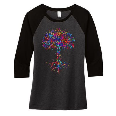 DNA Tree Life Watercolor Genetic Biologist Science Earth Day Women's Tri-Blend 3/4-Sleeve Raglan Shirt