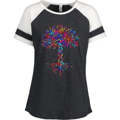 DNA Tree Life Watercolor Genetic Biologist Science Earth Day Enza Ladies Jersey Colorblock Tee