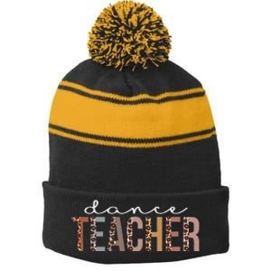 Dance Teacher Leopard Appreciation Funny For Women For Work Stripe Pom Pom Beanie