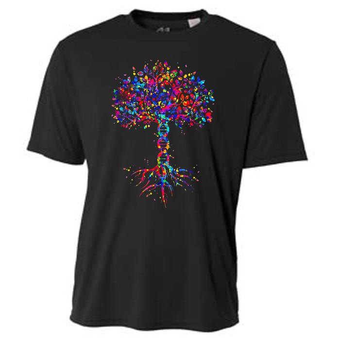 DNA Tree Life Watercolor Genetic Biologist Science Earth Day Cooling Performance Crew T-Shirt