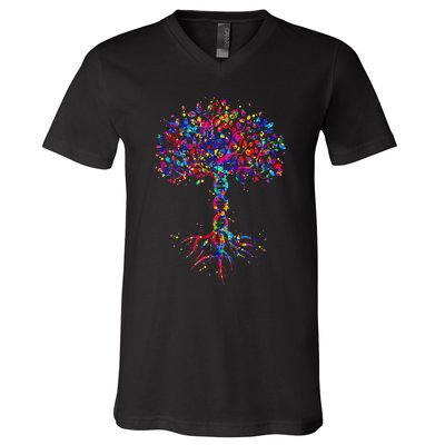 DNA Tree Life Watercolor Genetic Biologist Science Earth Day V-Neck T-Shirt