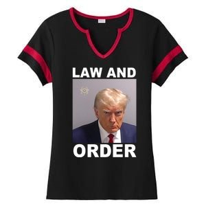 Donald Trump Law And Order Mugshot Ladies Halftime Notch Neck Tee