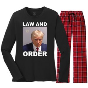 Donald Trump Law And Order Mugshot Women's Long Sleeve Flannel Pajama Set 