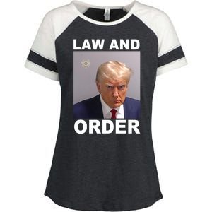 Donald Trump Law And Order Mugshot Enza Ladies Jersey Colorblock Tee