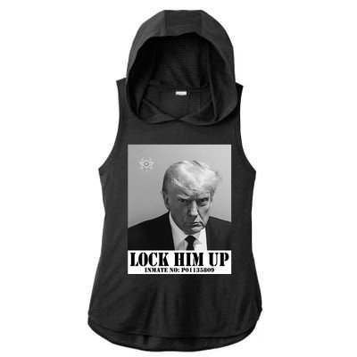 Donald Trump Lock Him Up Inmate Mugshot Ladies PosiCharge Tri-Blend Wicking Draft Hoodie Tank