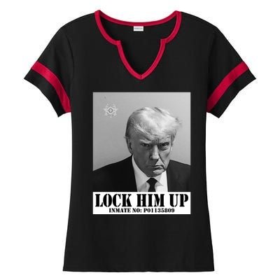 Donald Trump Lock Him Up Inmate Mugshot Ladies Halftime Notch Neck Tee