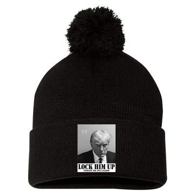 Donald Trump Lock Him Up Inmate Mugshot Pom Pom 12in Knit Beanie