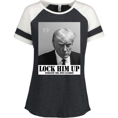 Donald Trump Lock Him Up Inmate Mugshot Enza Ladies Jersey Colorblock Tee