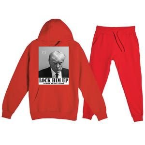 Donald Trump Lock Him Up Inmate Mugshot Premium Hooded Sweatsuit Set