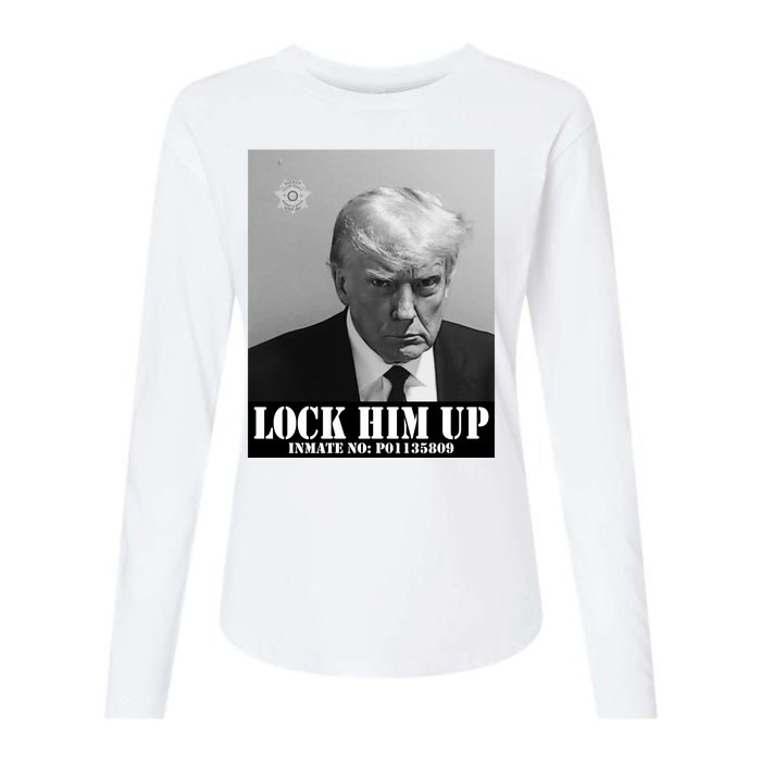 Donald Trump Lock Him Up Inmate Mugshot Womens Cotton Relaxed Long Sleeve T-Shirt