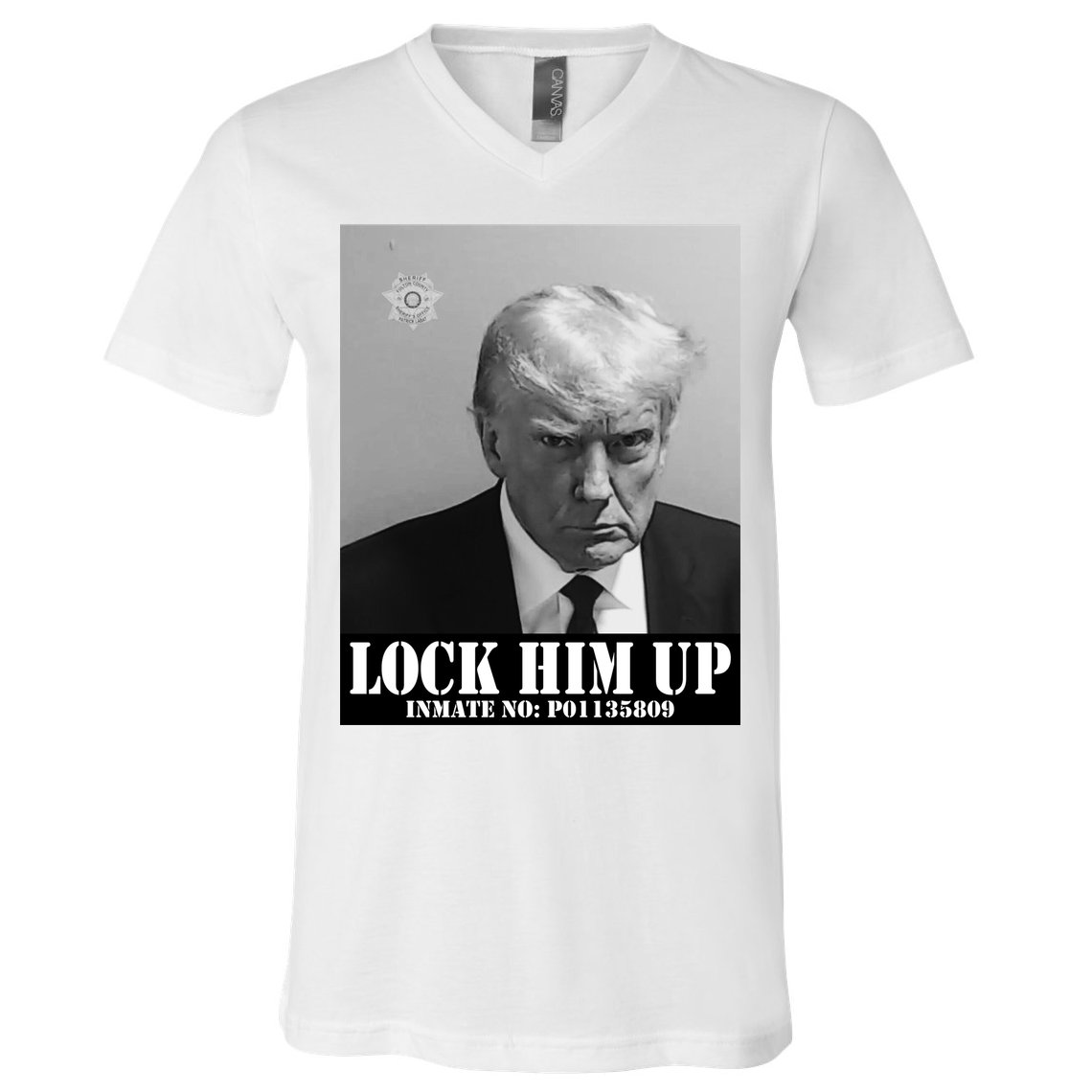 Donald Trump Lock Him Up Inmate Mugshot V-Neck T-Shirt