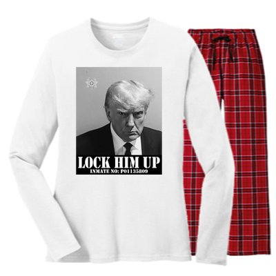 Donald Trump Lock Him Up Inmate Mugshot Women's Long Sleeve Flannel Pajama Set 