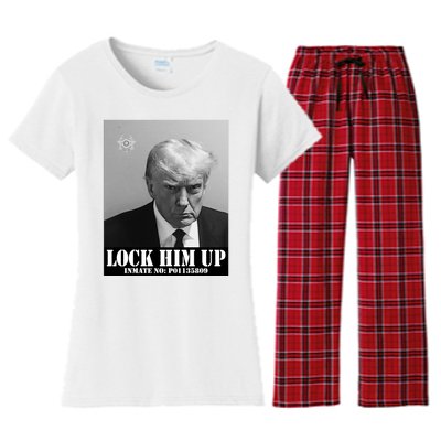 Donald Trump Lock Him Up Inmate Mugshot Women's Flannel Pajama Set