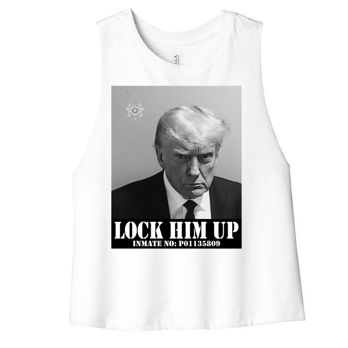 Donald Trump Lock Him Up Inmate Mugshot Women's Racerback Cropped Tank