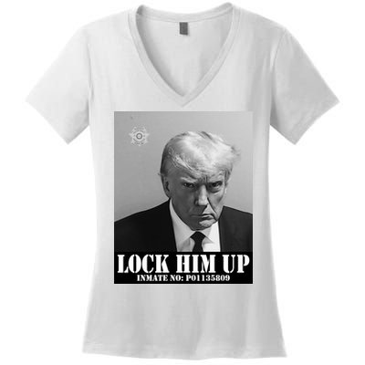 Donald Trump Lock Him Up Inmate Mugshot Women's V-Neck T-Shirt