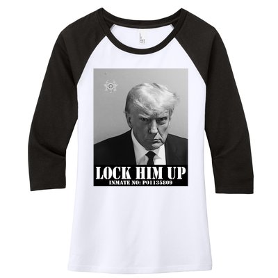 Donald Trump Lock Him Up Inmate Mugshot Women's Tri-Blend 3/4-Sleeve Raglan Shirt