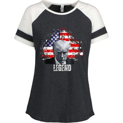 Donald Trump Legend Mug Shot Enza Ladies Jersey Colorblock Tee