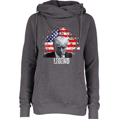 Donald Trump Legend Mug Shot Womens Funnel Neck Pullover Hood