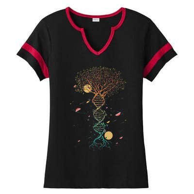 DNA Tree Life Genetics Biologist Science Earth Day Teachers Ladies Halftime Notch Neck Tee