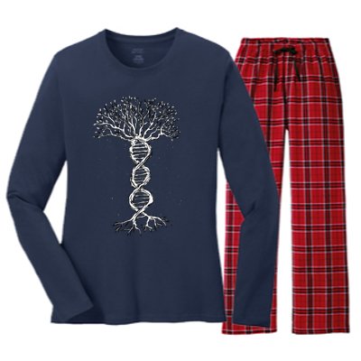 DNA Tree Life Genetics Biologist Science Earth Day Women's Long Sleeve Flannel Pajama Set 