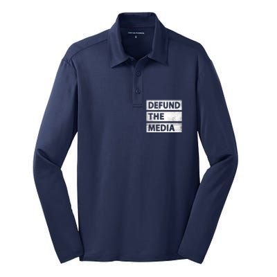 Defund The Media Political Fake News Silk Touch Performance Long Sleeve Polo