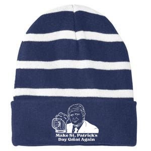 Donald Trump Make St Patricks Day Great Again Striped Beanie with Solid Band