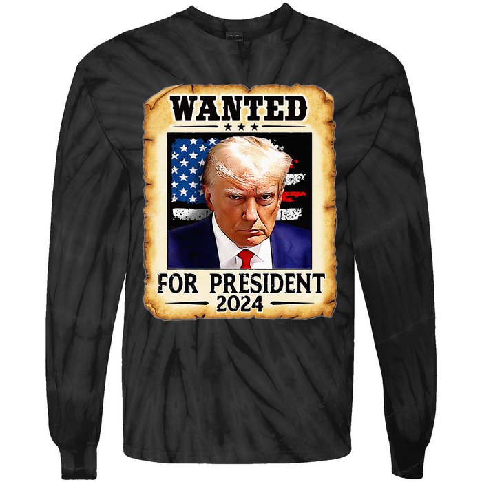 Donald Trump Mug Shot Wanted For U S President 2024 Tie-Dye Long Sleeve Shirt