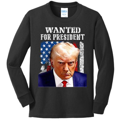 Donald Trump Mug Shot Wanted For U.S. President 2024 Kids Long Sleeve Shirt