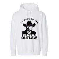 Donald Trump Maga IM Voting For The Outlaw 2024 Garment-Dyed Fleece Hoodie