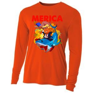 Donald Trump Merica American Flag Murica Gift Cooling Performance Long Sleeve Crew