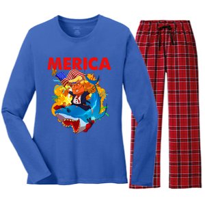 Donald Trump Merica American Flag Murica Gift Women's Long Sleeve Flannel Pajama Set 