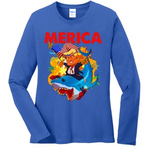 Donald Trump Merica American Flag Murica Gift Ladies Long Sleeve Shirt