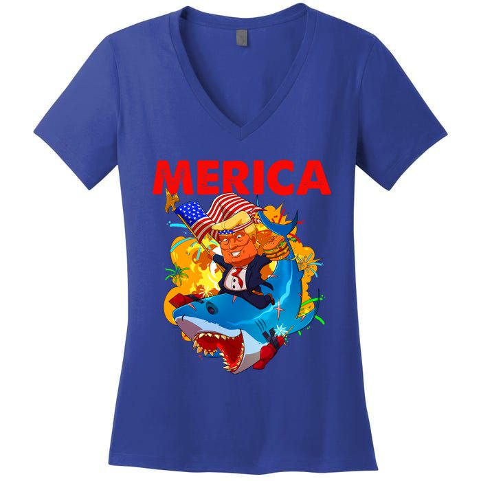 Donald Trump Merica American Flag Murica Gift Women's V-Neck T-Shirt