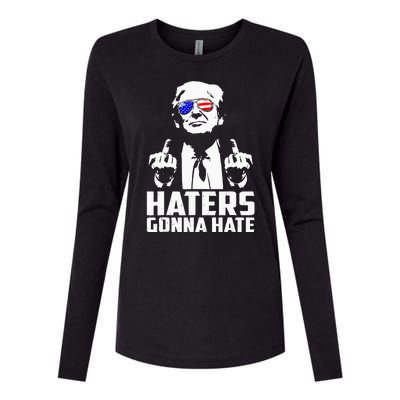 Donald Trump Middle Finger Funny Haters Gonna Hate President Womens Cotton Relaxed Long Sleeve T-Shirt