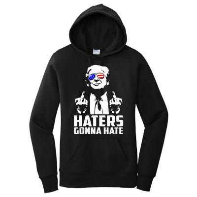 Donald Trump Middle Finger Funny Haters Gonna Hate President Women's Pullover Hoodie