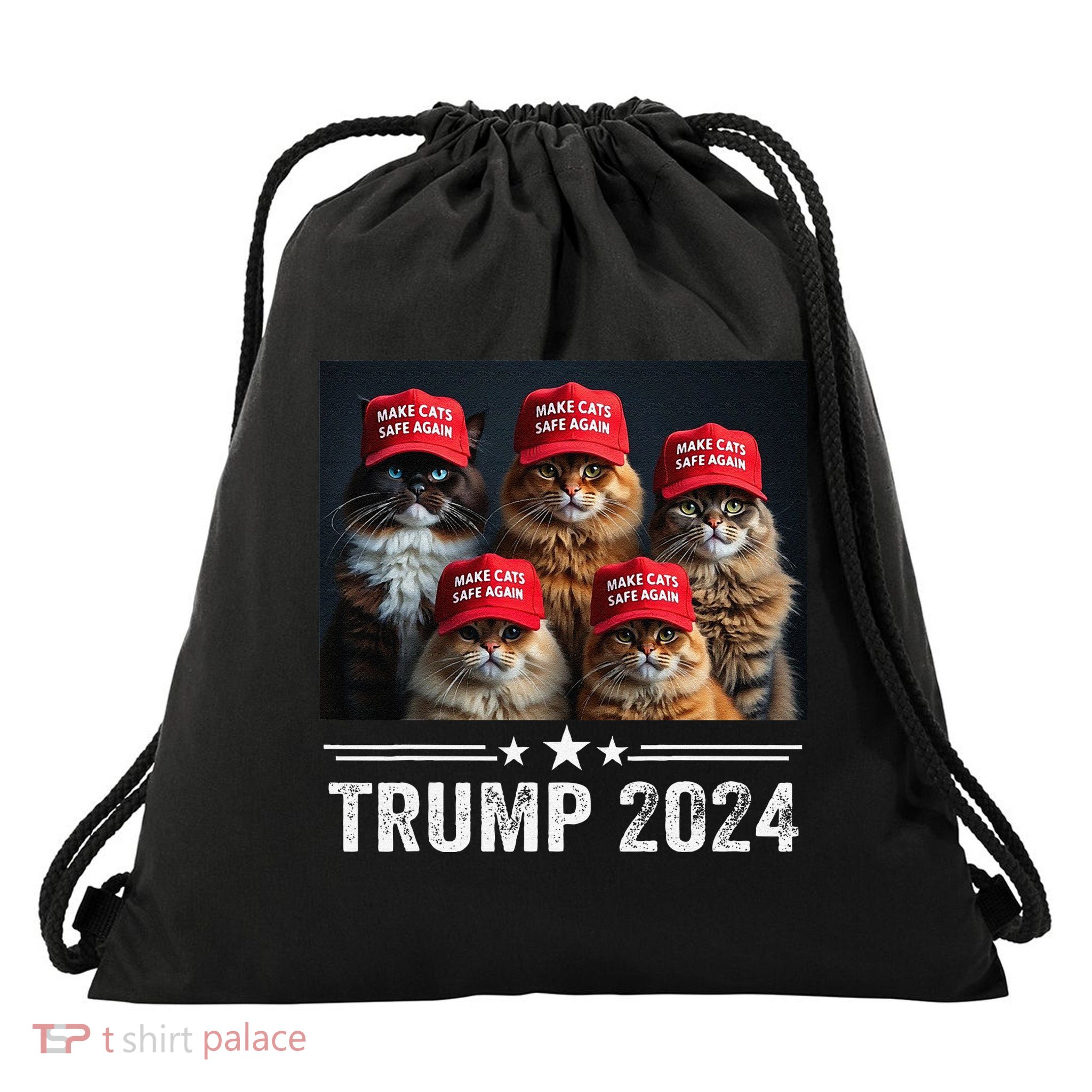 Donald Trump Make Cats Safe Again Red Hat 2024 Debate Gift Drawstring Bag