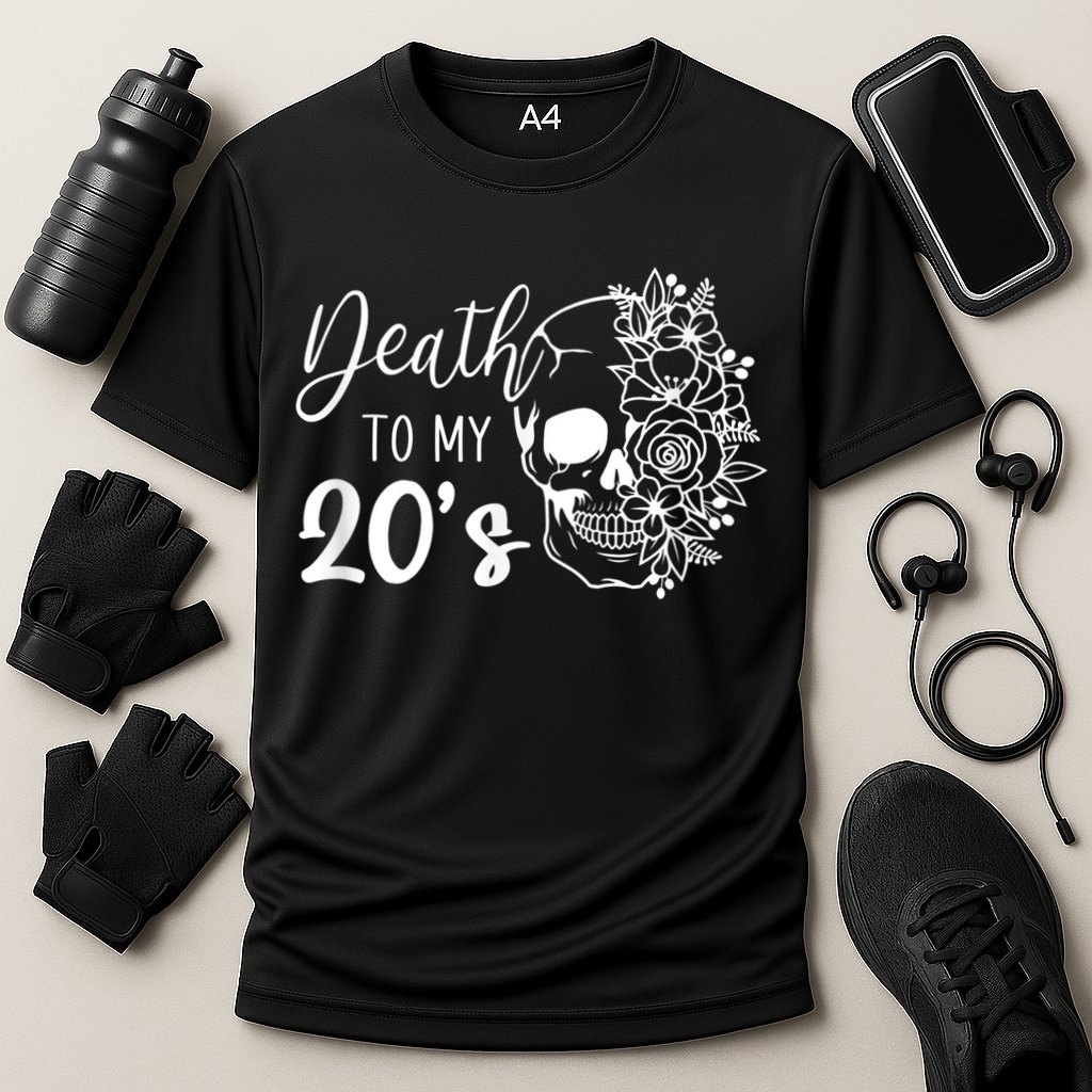 Death To My 20's Funny Skull 20th Birthday Party Twenty Bday Cooling Performance Crew T-Shirt