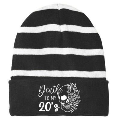 Death To My 20's Funny Skull 20th Birthday Party Twenty Bday Striped Beanie with Solid Band