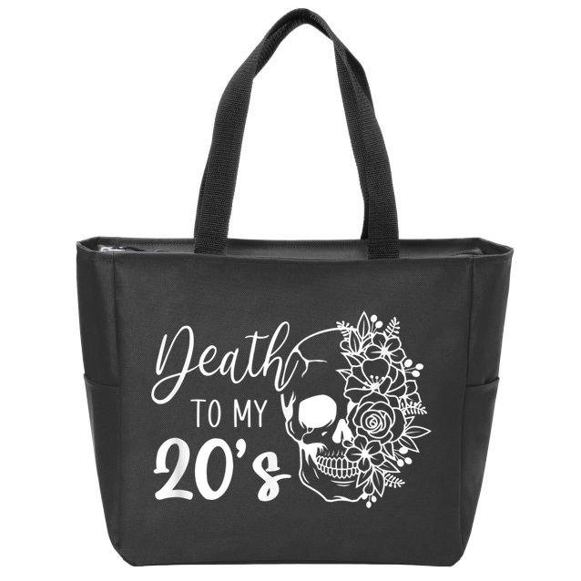 Death To My 20's Funny Skull 20th Birthday Party Twenty Bday Zip Tote Bag