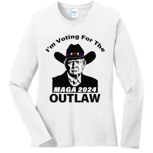 Donald Trump Maga IM Voting For The Outlaw 2024 President Ladies Long Sleeve Shirt