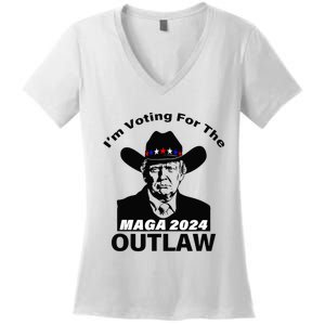 Donald Trump Maga IM Voting For The Outlaw 2024 President Women's V-Neck T-Shirt