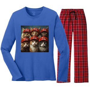 Donald Trump Make Cats Safe Again Red Hat 2024 Debate Women's Long Sleeve Flannel Pajama Set 