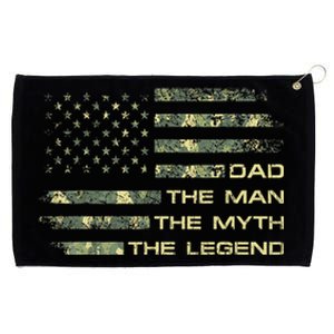 Dad The Man The Myth The Legend Fathers Day Camo US Flag Grommeted Golf Towel